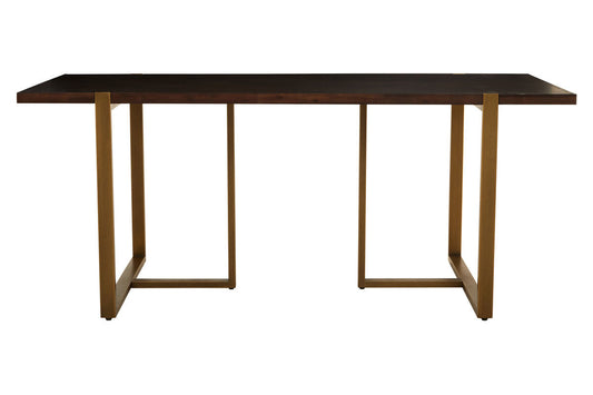 Grey Acacia Veneer Chevron Wood Rectangular Top Dining Table with Antique Brass Frame, Brando