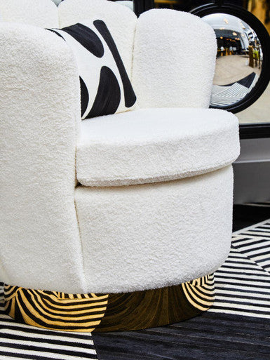 Biarritz Off White Boucle Scalloped Swivel Chair