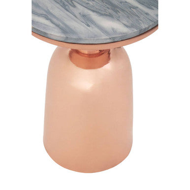Black Marble Top Side Table with Chunky Copper Iron Base, Amira