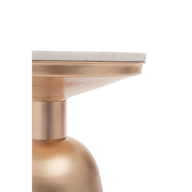White Marble Top Side Table with Chunky Gold Iron Base, Amira