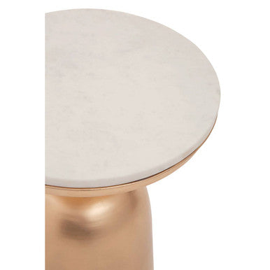 White Marble Top Side Table with Chunky Gold Iron Base, Amira