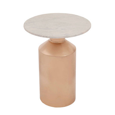 White Carrara Marble Top Side Table with Gold Iron Base, Amira