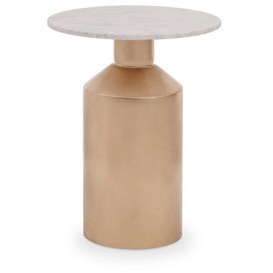 White Carrara Marble Top Side Table with Gold Iron Base, Amira