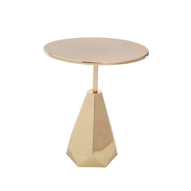 Shiny Gold Side Table with Chunky Geometric Solid Base, Amira
