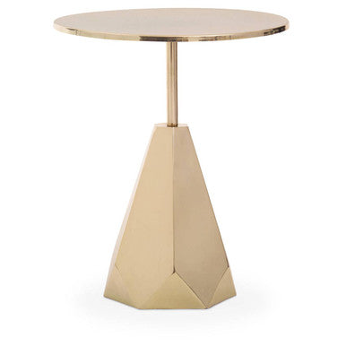 Shiny Gold Side Table with Chunky Geometric Solid Base, Amira
