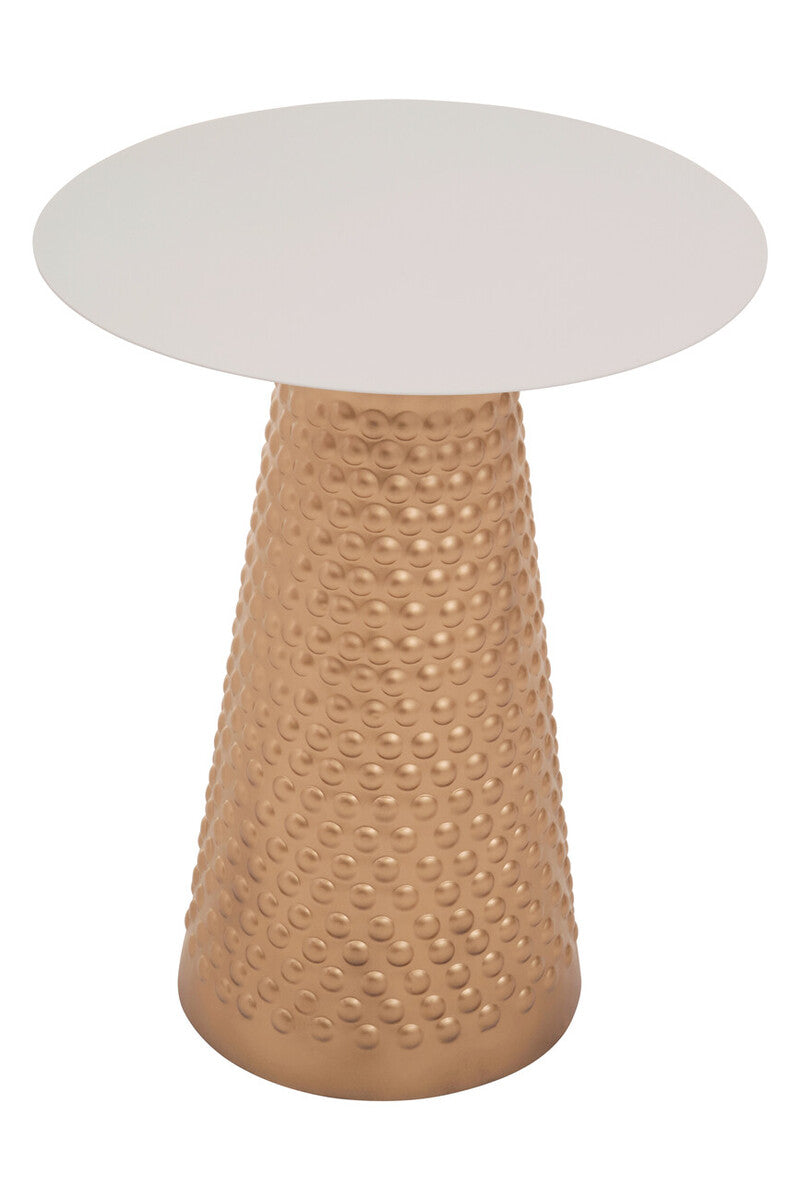 White Tabletop Side Table with Chunky Hammered Gold Base, Amira