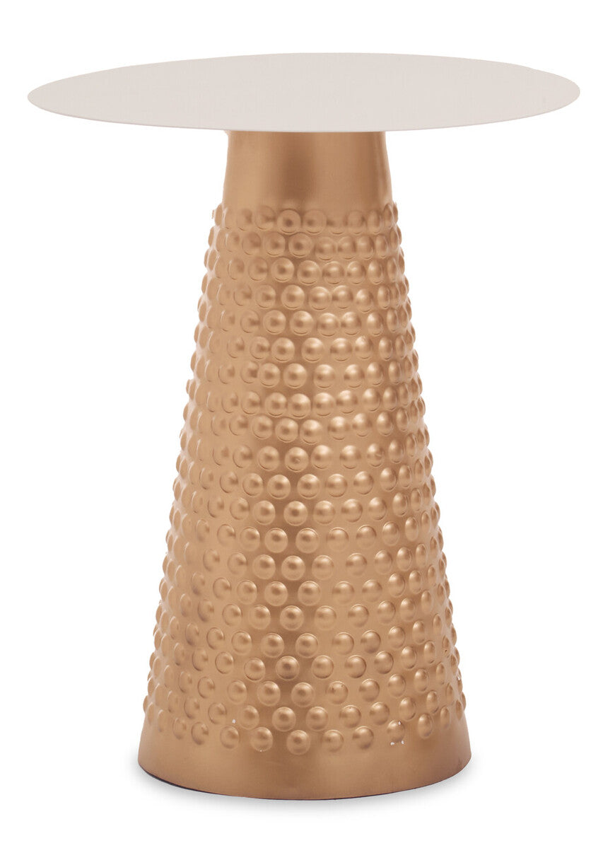 White Tabletop Side Table with Chunky Hammered Gold Base, Amira