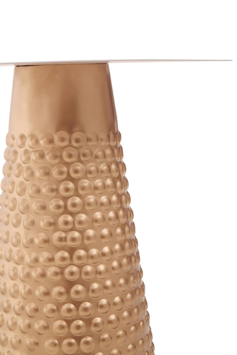 White Tabletop Side Table with Chunky Hammered Gold Base, Amira