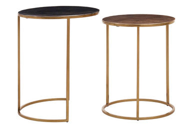 Nest of 2 Gold and Zinc Side Tables with Luxe Gold Steel Frames, Amira