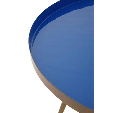 Blue Enamel Nest of Two Side Tables with Gold Finish Metal Frame, Amira