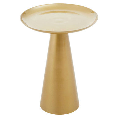 Gold Finish Aluminium Round Side Table with Pedestal Base and Raised Edge Top, Pali