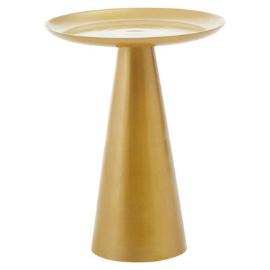 Gold Finish Aluminium Round Side Table with Pedestal Base and Raised Edge Top, Pali