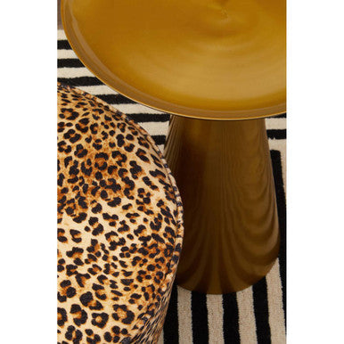 Gold Finish Aluminium Round Side Table with Pedestal Base and Raised Edge Top, Pali
