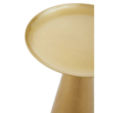 Gold Finish Aluminium Round Side Table with Pedestal Base and Raised Edge Top, Pali