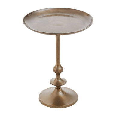Gold Small Brass Finish Aluminium Side Table with Antique Disc Stem Detail, Pali