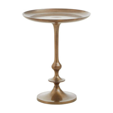 Gold Small Brass Finish Aluminium Side Table with Antique Disc Stem Detail, Pali