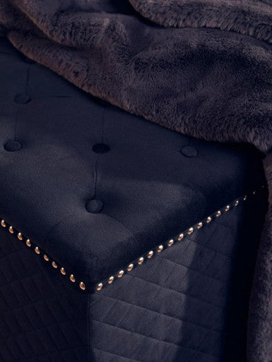 Zamora Square Black Velvet Ottoman