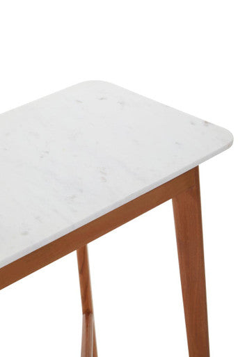 White Marble Top Console Table with Sustainable Acacia Wood Base, Myan