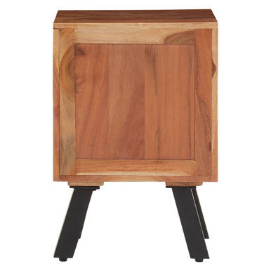 Natural Acacia Wood 3-Drawer Side Table with Black Metallic Legs and Handles, Nashik