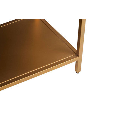 Grey Mango Wood 2-Drawer Console Table with Gold Finish Iron Frame and Lower Shelf, Patna