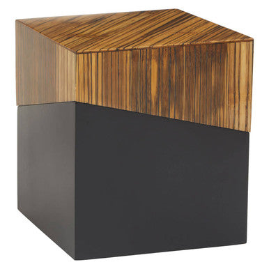 Two Tone Natural Bamboo Square Side Table with Dark Ebony Finish Base, Gabor