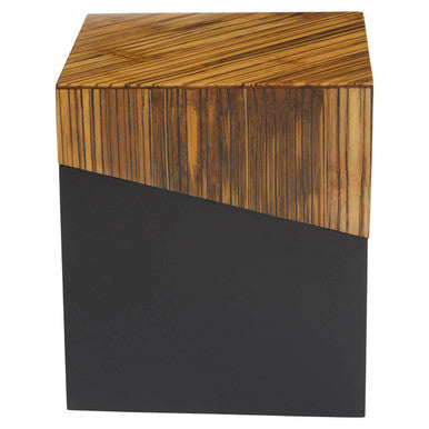Two Tone Natural Bamboo Square Side Table with Dark Ebony Finish Base, Gabor