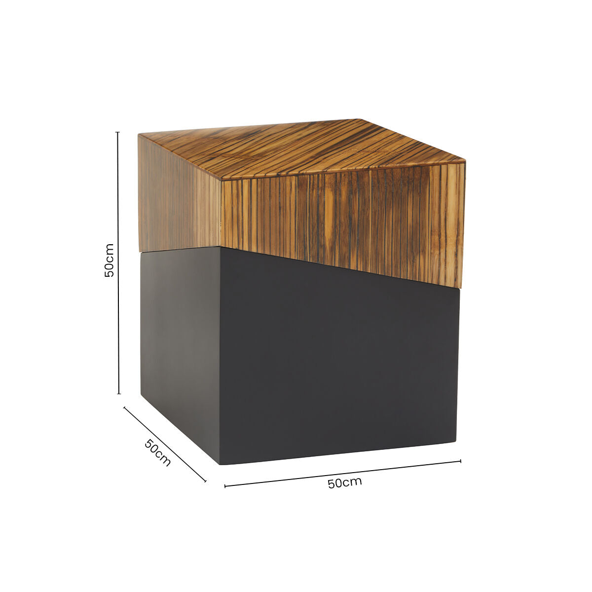 Two Tone Natural Bamboo Square Side Table with Dark Ebony Finish Base, Gabor