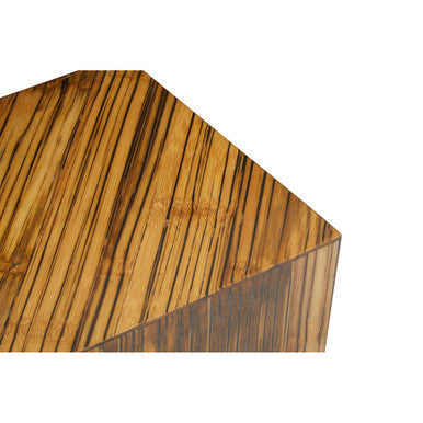 Two Tone Natural Bamboo Square Side Table with Dark Ebony Finish Base, Gabor
