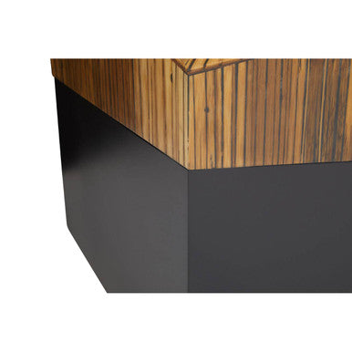 Two Tone Natural Bamboo Square Side Table with Dark Ebony Finish Base, Gabor