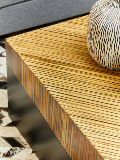 Two Tone Natural Bamboo Square Coffee Table with Dark Ebony Finish Base, Gabor