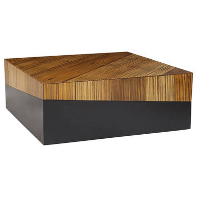 Two Tone Natural Bamboo Square Large Coffee Table with Dark Ebony Finish Base, Gabor
