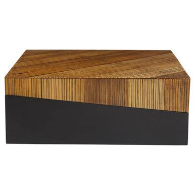 Two Tone Natural Bamboo Square Large Coffee Table with Dark Ebony Finish Base, Gabor