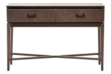 Antique Grey 2-Drawer Console Table with Black Metal Rectangular Handles, Dimaro