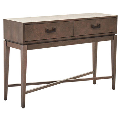 Antique Grey 2-Drawer Console Table with Black Metal Rectangular Handles, Dimaro
