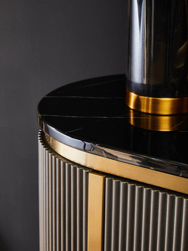 Dervio Grey Four Door Sideboard With Black Marble Top