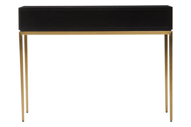 Black Top and Grey Shagreen Effect 1-Drawer Console Table with Gold Metal Legs, Deruta