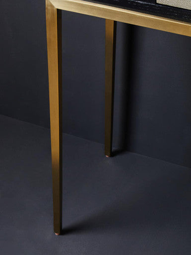 Black Top and Grey Shagreen Effect 1-Drawer Console Table with Gold Metal Legs, Deruta