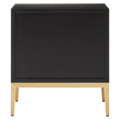 Black Fluted and Natural Grain Diagonal Front 2-Drawer Side Table with Gold Handles, Davoli