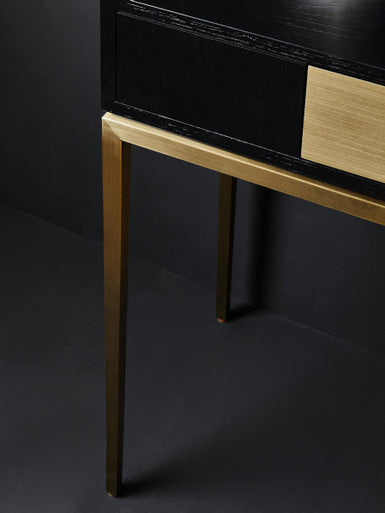 Two-Tone Black Fluted and Grained Console Table with Gold Metal Base and 1 Drawer, Davoli