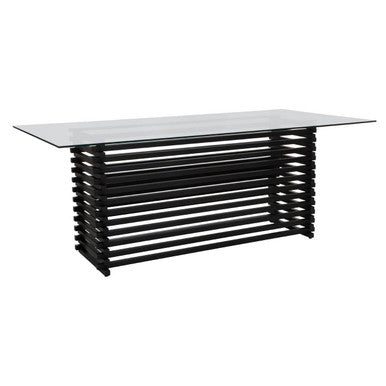 Vogue Clear Glass Dining Table with Slatted Matt Black Base