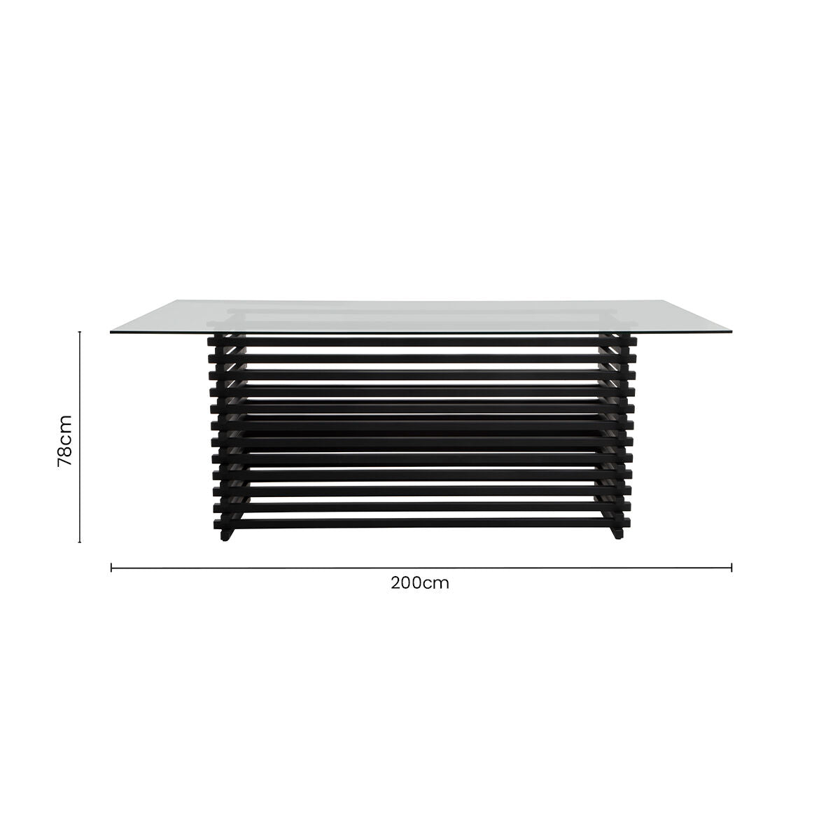 Vogue Clear Glass Dining Table with Slatted Matt Black Base