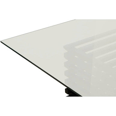 Matte Black Stainless Steel and Clear Glass Rectangular Dining Table with Storage, Vogue