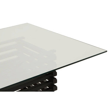 Matte Black Stainless Steel and Clear Glass Rectangular Dining Table with Storage, Vogue