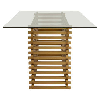 Vogue Clear Glass and Matt Gold Finish Rectangular Dining Table