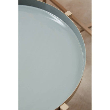 Set of 3 Grey Enamel Top Nesting Ide Tables with Gold Finish X-Base Legs, Corra
