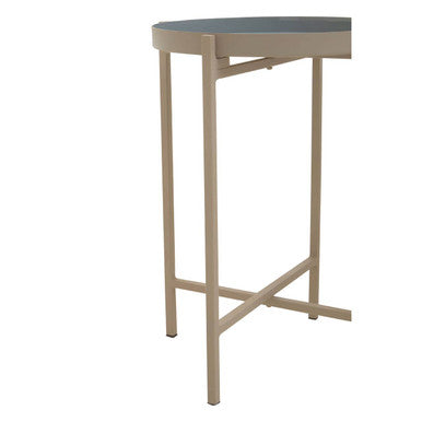 Set of 3 Grey Enamel Top Nesting Ide Tables with Gold Finish X-Base Legs, Corra