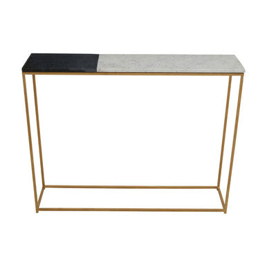 Black and White Marble Console Table with Gold and Black Metal Frame, Corra