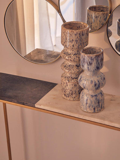 Black and White Marble Console Table with Gold and Black Metal Frame, Corra