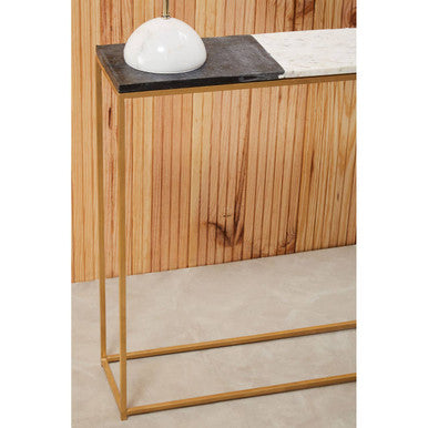 Black and White Marble Console Table with Gold and Black Metal Frame, Corra