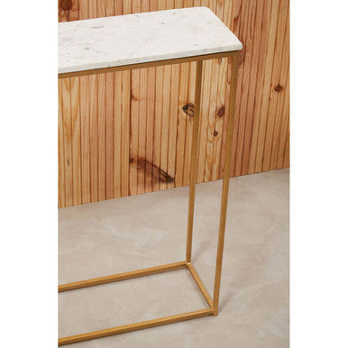 Black and White Marble Console Table with Gold and Black Metal Frame, Corra